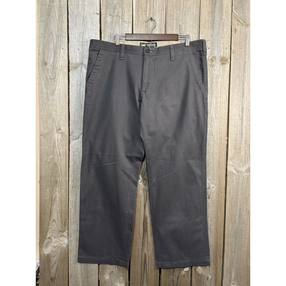 Lee Weekend Flat Front Chino Pants Gray Cotton Stretch Mens 38x29